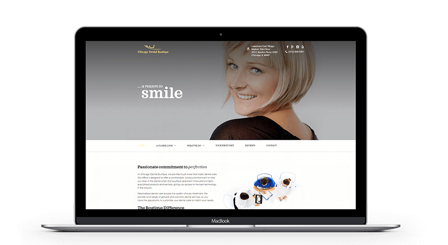 Chicago Dental Boutique Desktop Website Example by Unique Dental Marketing